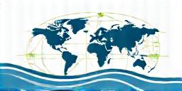 国際海洋データ交換プログラムの抽象的なロゴマーク。データの流れと国際協力を表す。