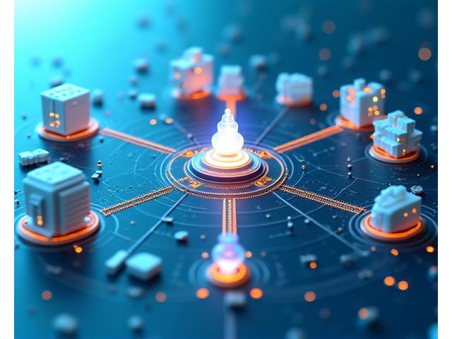 スマート養殖場のIoTシステム構成図、センサー、カメラ、自動給餌装置のアイコンがネットワークで繋がる