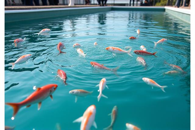 静岡の養殖場で魚が活気よく泳ぐ様子