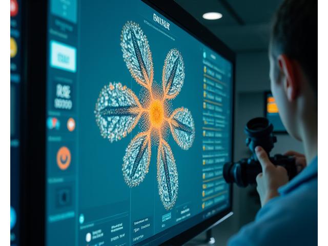 顕微鏡で撮影された海洋プランクトンや微細生物のAI画像解析画面。識別された種がハイライト表示されている。