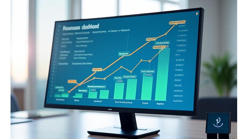 成長曲線を示す統計グラフと収益性の向上が示されたビジネスダッシュボード
