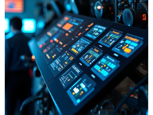 漁船のエンジンルームにある省エネ推進システムの中央制御盤。